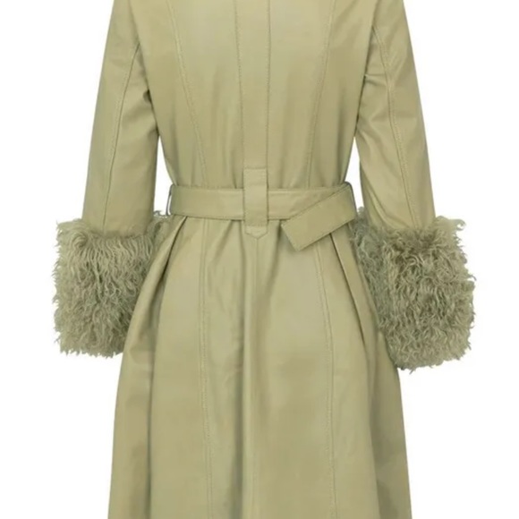 SAKS POTTS FOXY LEATHER COAT - SAGE GREEN - shearling trim leather coat - Picture 2 of 8